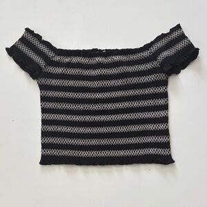 Off-Shoulder Black and White Striped Crop Top